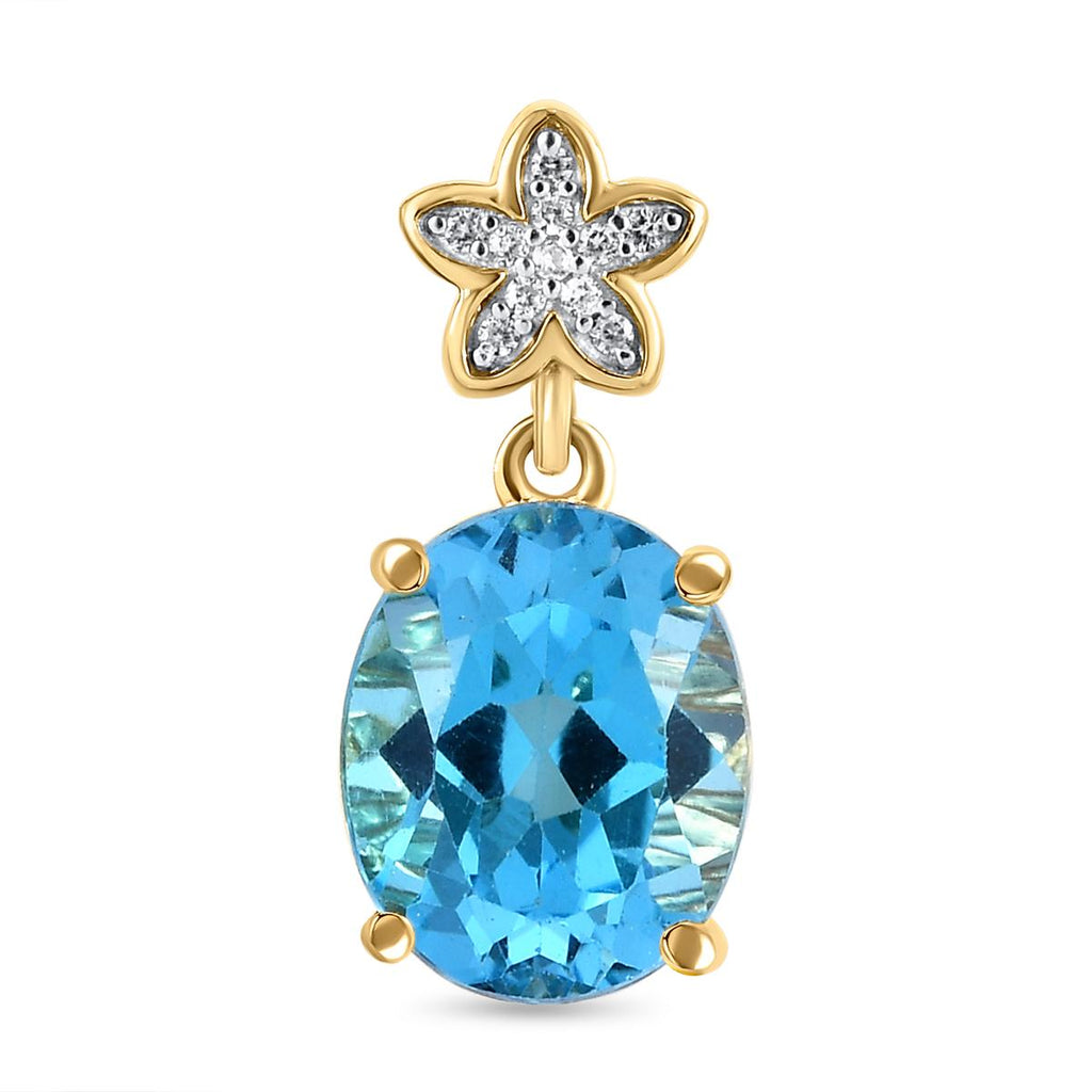 Schweizer Blautopas und weißer Zirkon-Anhänger, 925 Silber vergoldet ca. 4,57 ct
