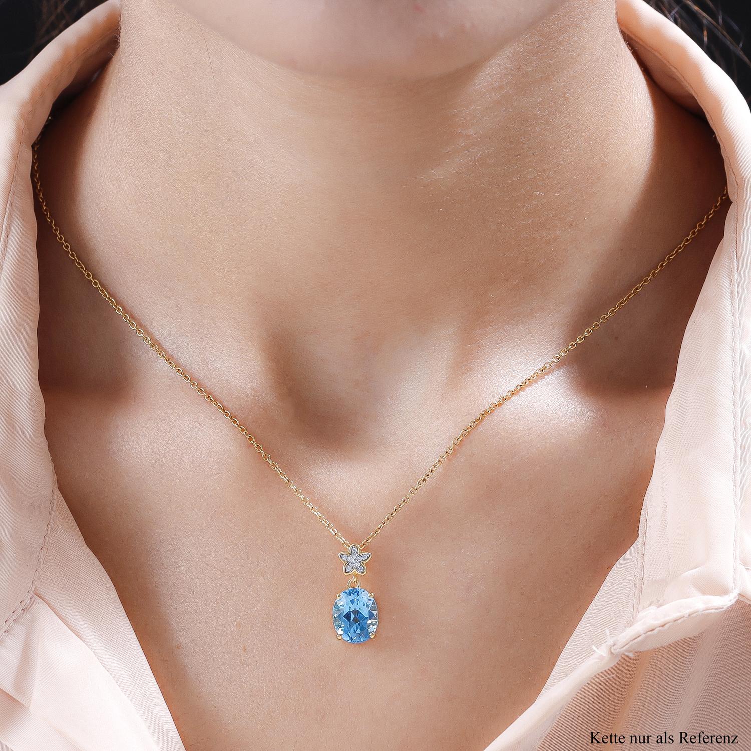 Schweizer Blautopas und weißer Zirkon-Anhänger, 925 Silber vergoldet ca. 4,57 ct