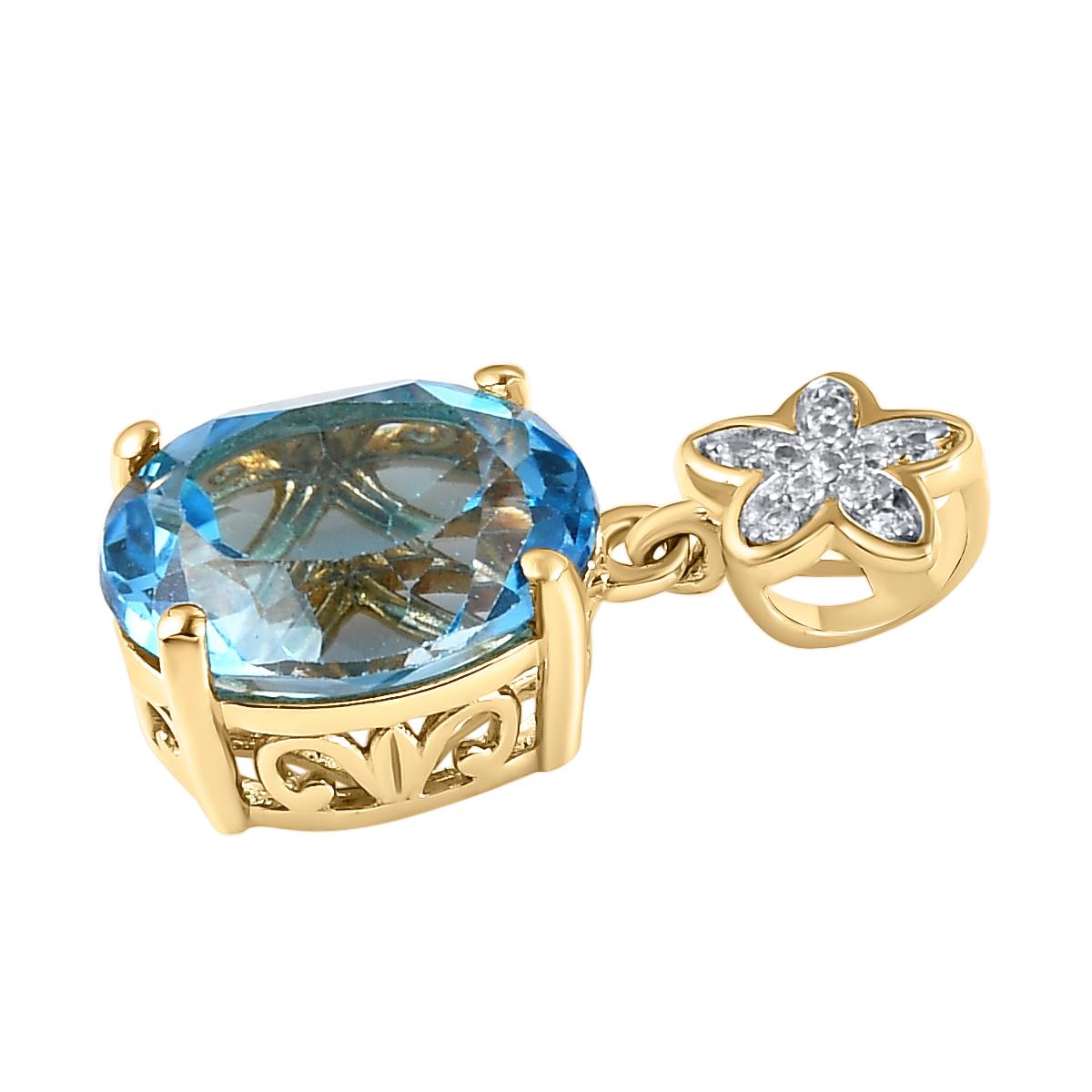 Schweizer Blautopas und weißer Zirkon-Anhänger, 925 Silber vergoldet ca. 4,57 ct