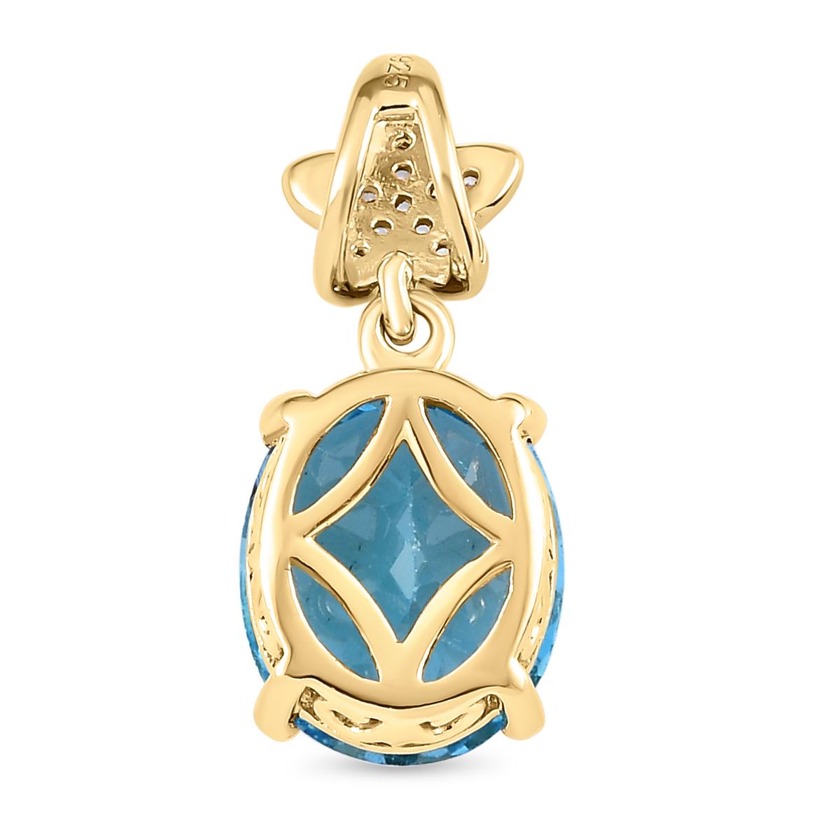 Schweizer Blautopas und weißer Zirkon-Anhänger, 925 Silber vergoldet ca. 4,57 ct