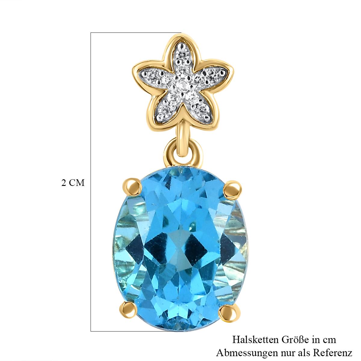 Schweizer Blautopas und weißer Zirkon-Anhänger, 925 Silber vergoldet ca. 4,57 ct