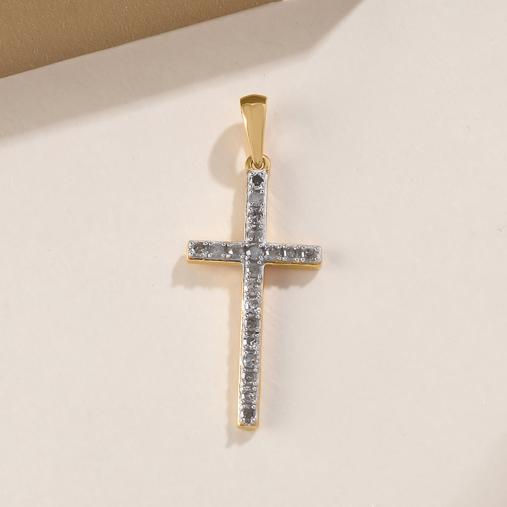 Diamant-Kreuz-Anhänger, 925 Silber vergoldet ca. 0.33 ct
