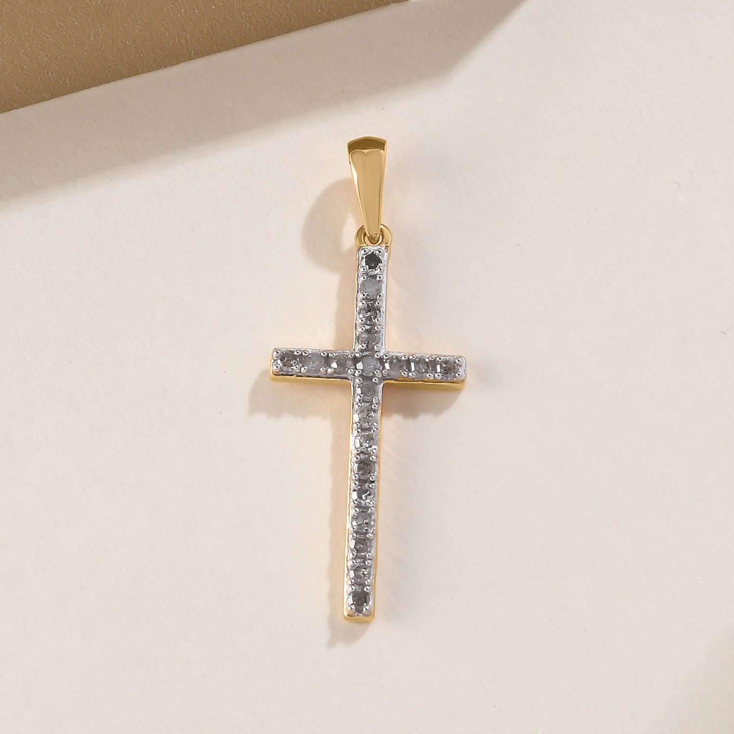 Diamant-Kreuz-Anhänger, 925 Silber vergoldet ca. 0.33 ct