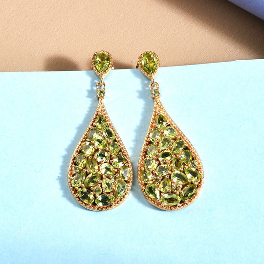 Natürliche Peridot-Ohrringe, 925 Silber vergoldet ca. 8,04 ct