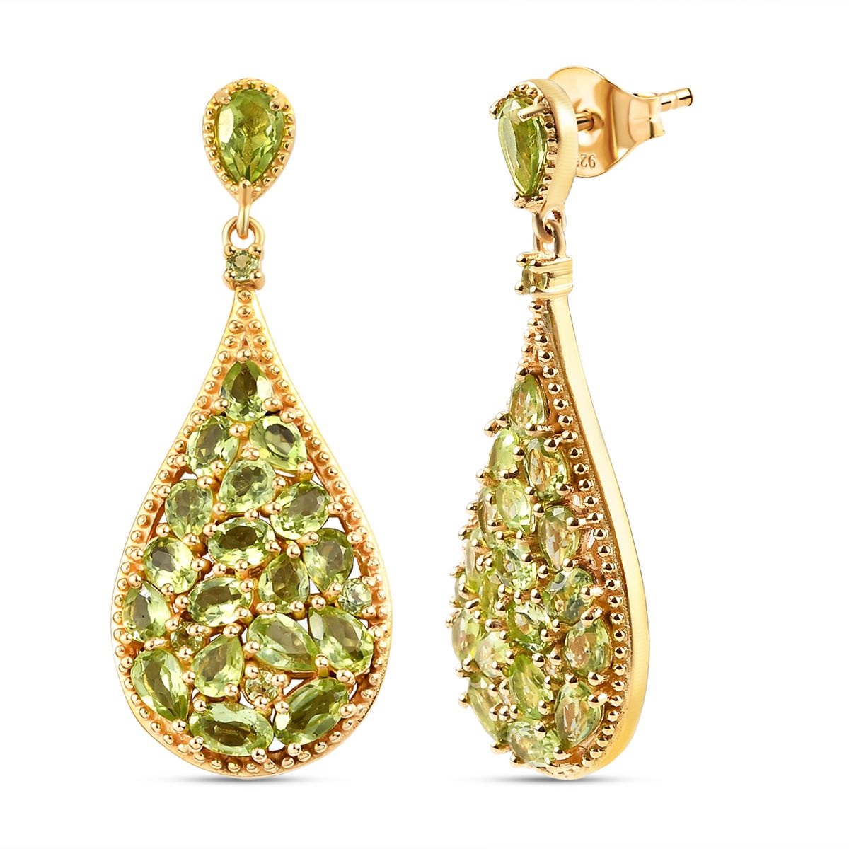 Natürliche Peridot-Ohrringe, 925 Silber vergoldet ca. 8,04 ct