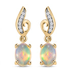 Natürliche, äthiopische Opal und weiße Zirkon-Ohrringe, 925 Silber vergoldet ca. 1,34 ct