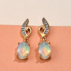 Natürliche, äthiopische Opal und weiße Zirkon-Ohrringe, 925 Silber vergoldet ca. 1,34 ct