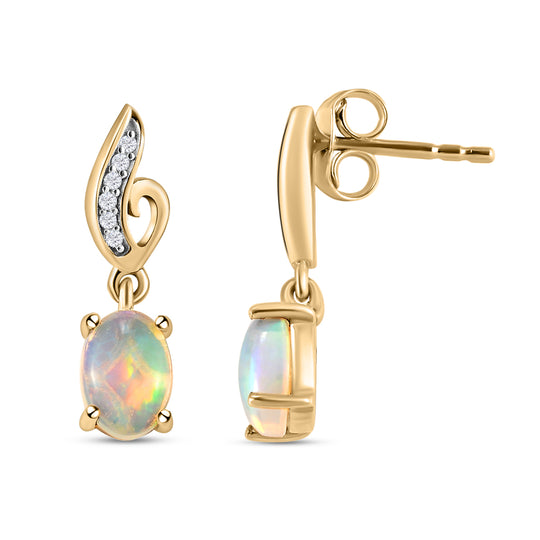 Natürliche, äthiopische Opal und weiße Zirkon-Ohrringe, 925 Silber vergoldet ca. 1,34 ct