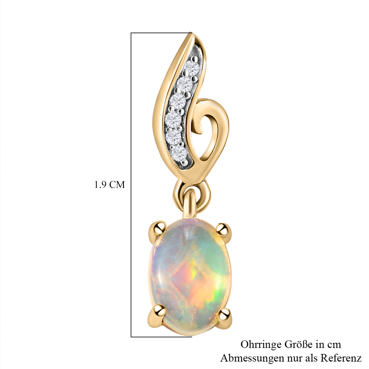 Natürliche, äthiopische Opal und weiße Zirkon-Ohrringe, 925 Silber vergoldet ca. 1,34 ct