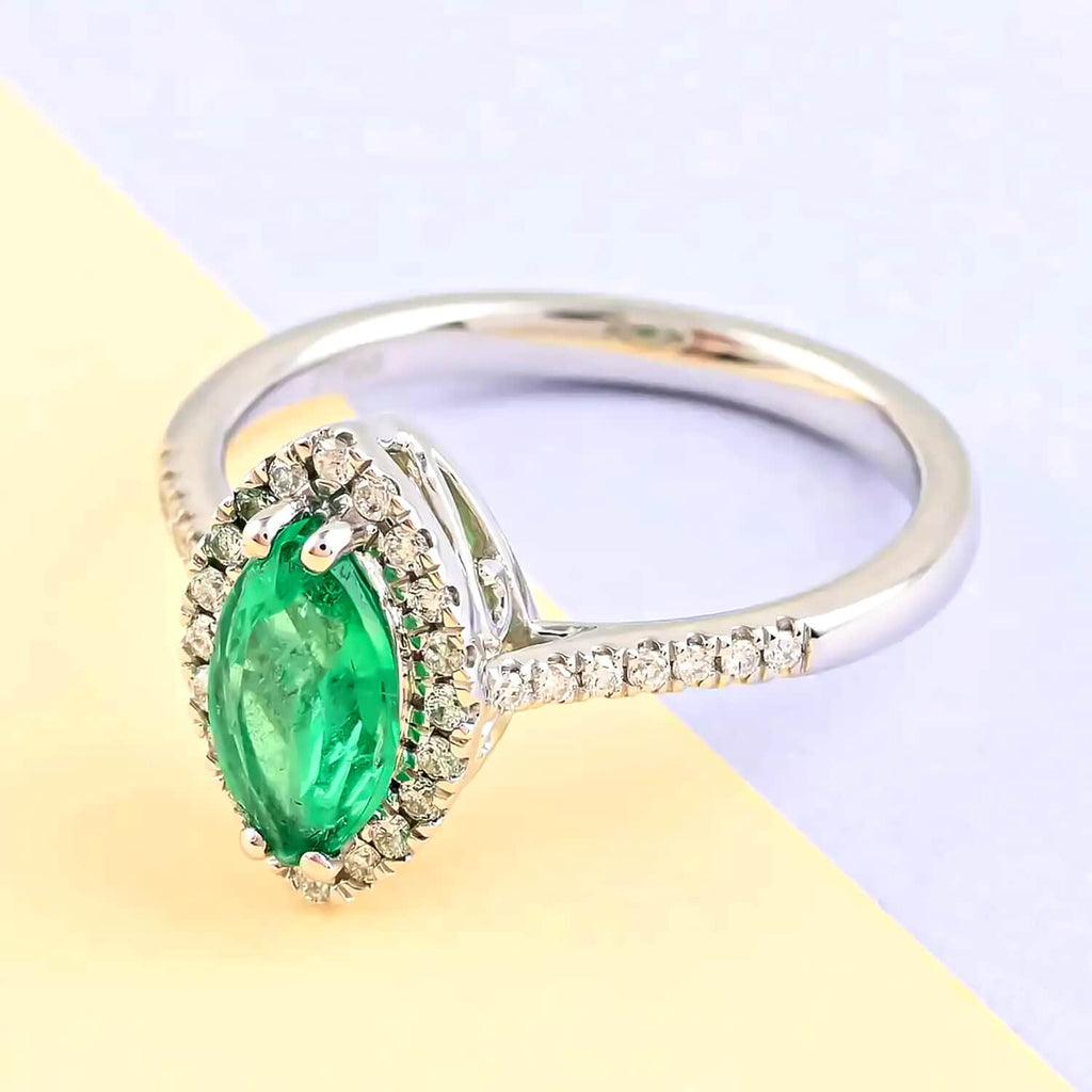 Rhapsody AAAA Kolumbianischer Smaragd, Weißer Diamant Ringe 950 Platin (Größe 17.00) ca. 1.10 ct