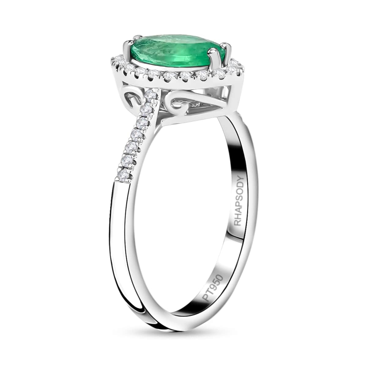 Rhapsody AAAA Kolumbianischer Smaragd, Weißer Diamant Ringe 950 Platin (Größe 17.00) ca. 1.10 ct