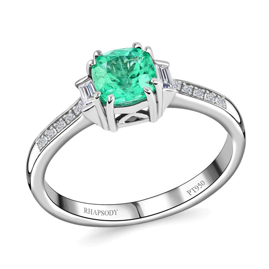 Rhapsody AAAA Kolumbianischer Smaragd, Weißer Diamant Ring 950 Platin (Größe 16.50) ca. 2,10 ct