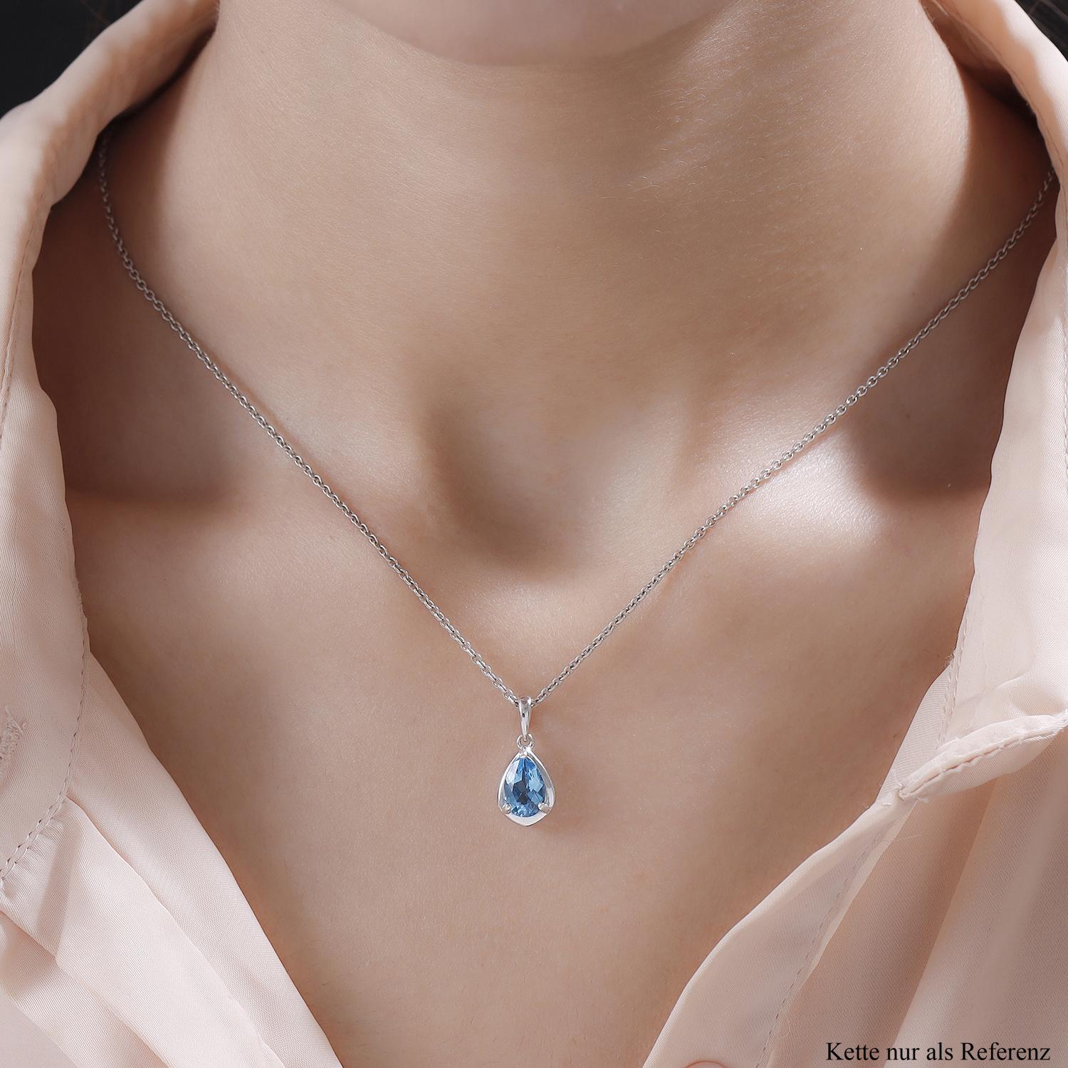 Schweizer Blautopas-Anhänger, 925 Silber platiniert ca. 1,61 ct