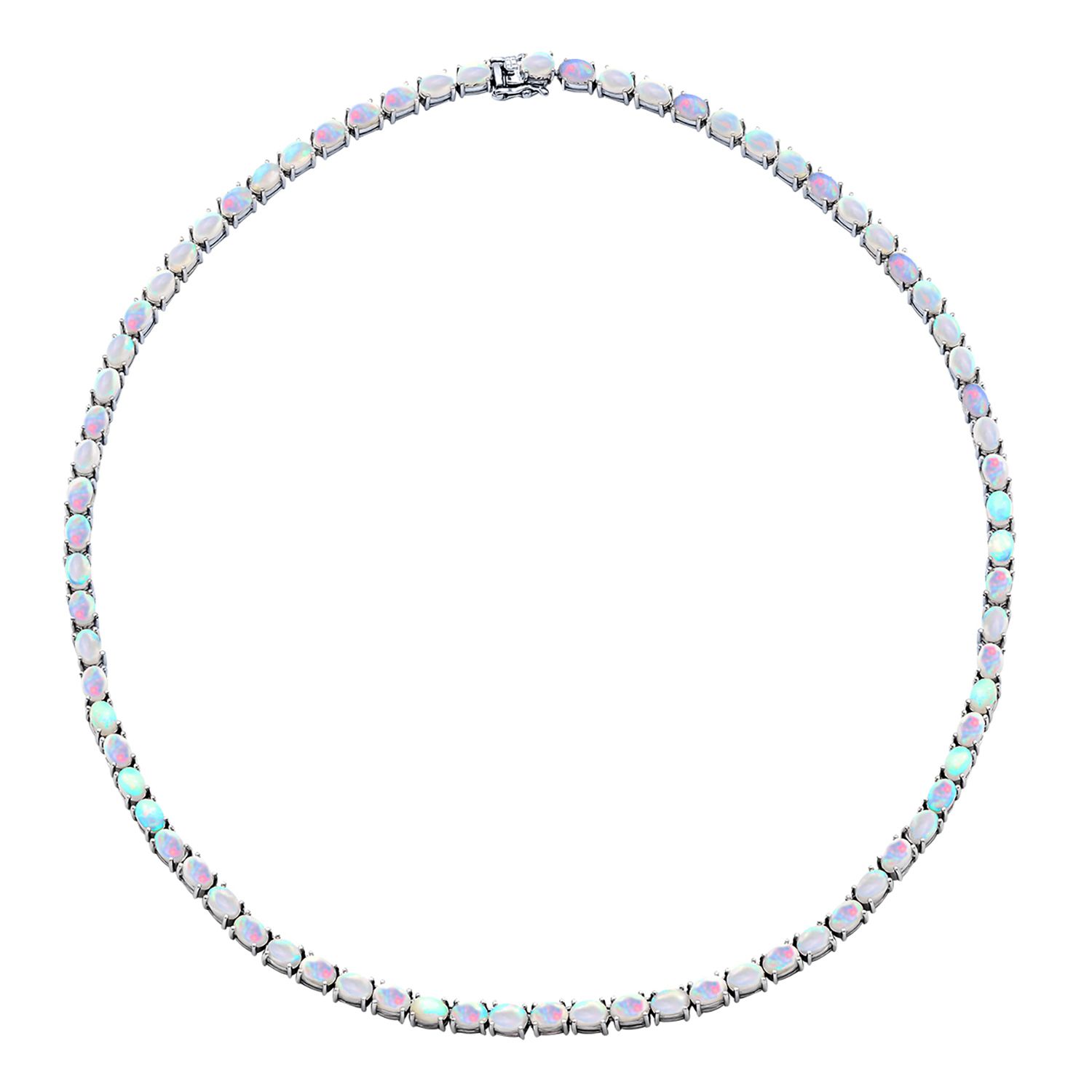 Natürliche, äthiopische Opal-Halskette, ca. 50 cm, 925 Silber platiniert ca. 25.28 ct
