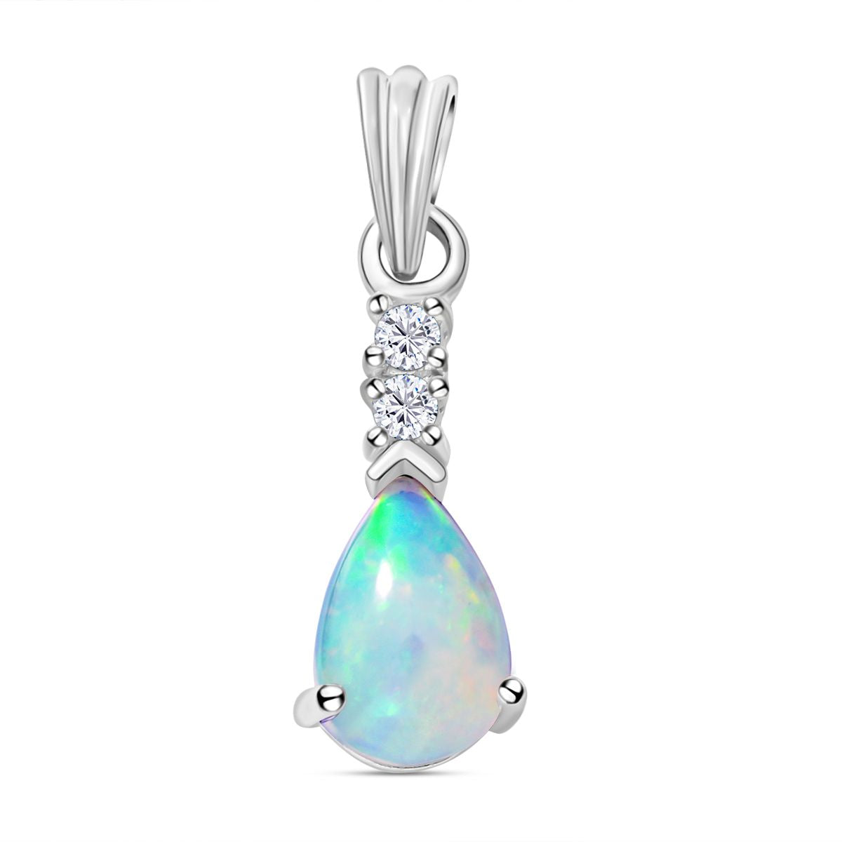 Natürlicher, äthiopischer Opal und weißer Zirkon-Anhänger, 925 Silber platiniert ca. 0,95 ct