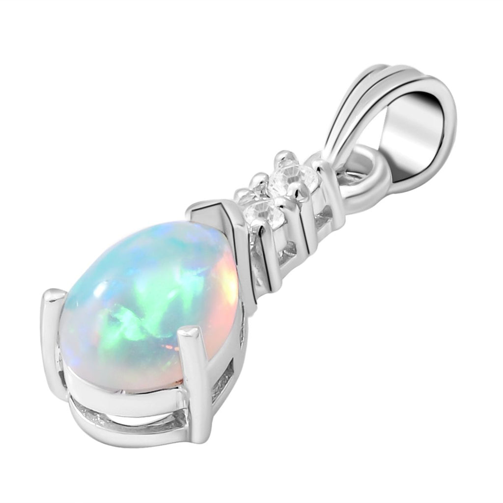 Natürlicher, äthiopischer Opal und weißer Zirkon-Anhänger, 925 Silber platiniert ca. 0,95 ct