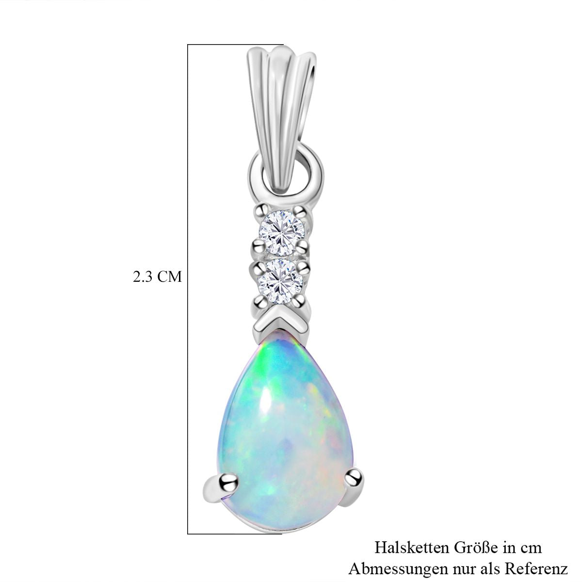 Natürlicher, äthiopischer Opal und weißer Zirkon-Anhänger, 925 Silber platiniert ca. 0,95 ct
