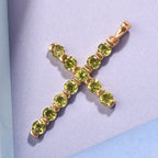 Natürlicher Peridot Kreuz-Anhänger, 925 Silber vergoldet ca. 3,64 ct