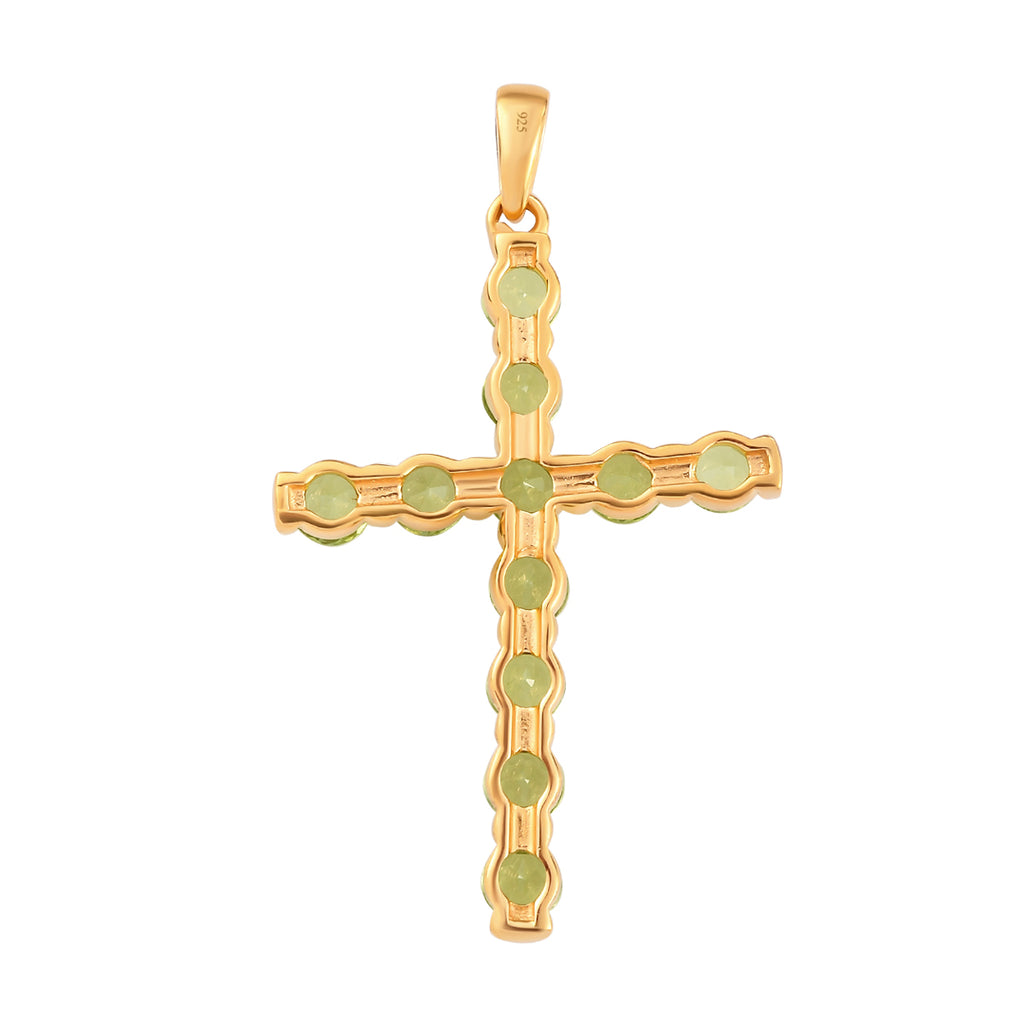 Natürlicher Peridot Kreuz-Anhänger, 925 Silber vergoldet ca. 3,64 ct
