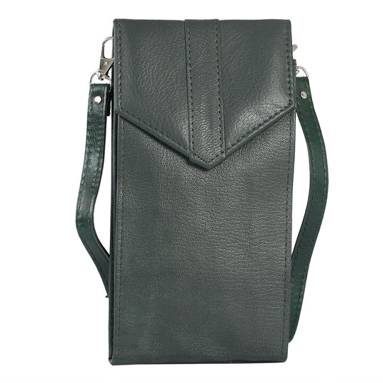 100% echte Leder Crossbody Handy-Brieftasche mit RFID Schutz, Blau