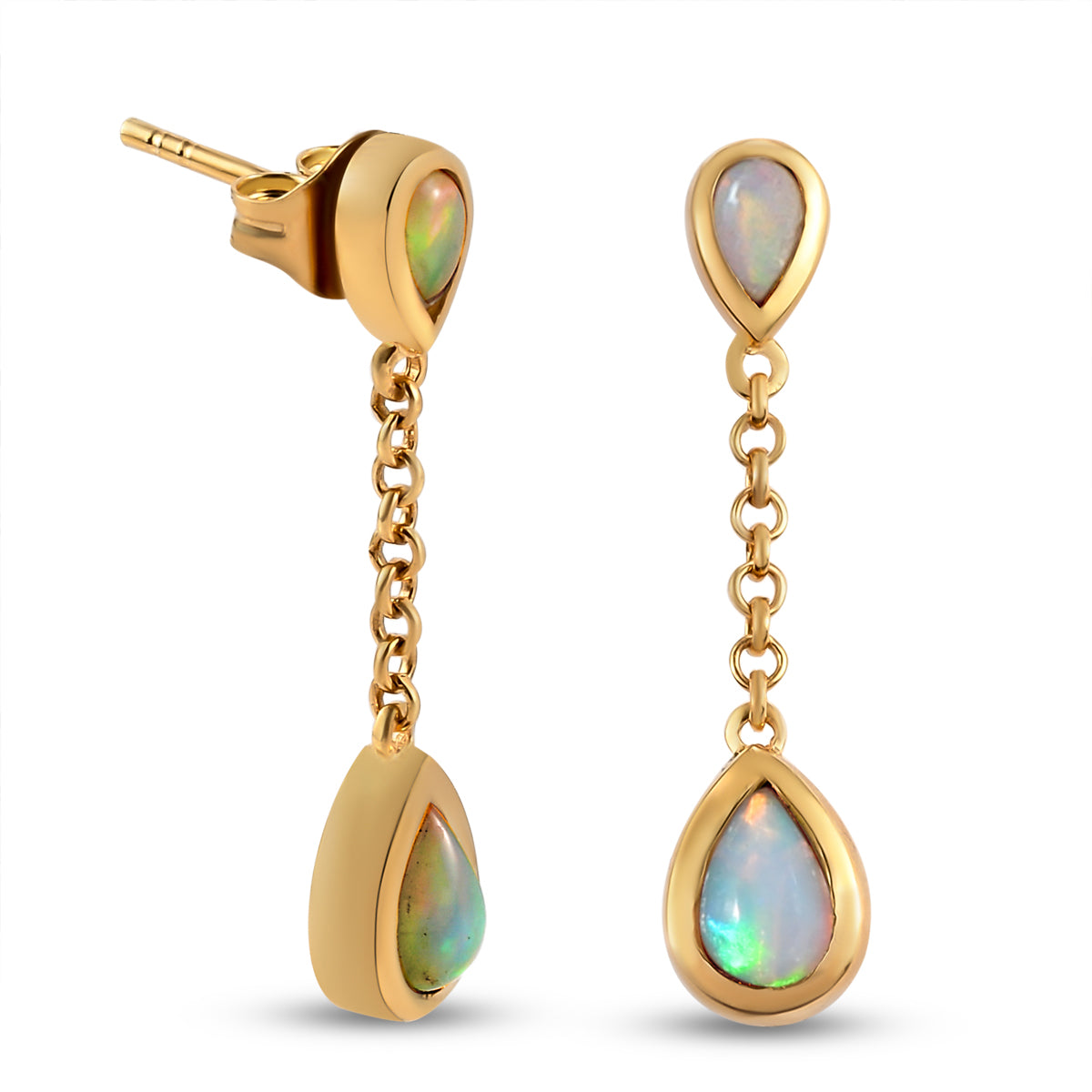 Natürliche, äthiopische Opal-Ohrringe, 925 Silber vergoldet ca. 1,31 ct