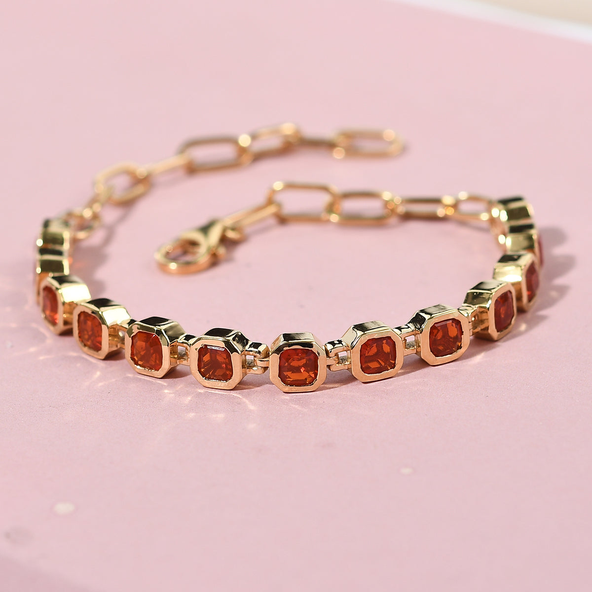 Mexikanischer Kirschfeuer-Opal Armband ca. 19 cm 925 Silber vergoldet ca. 3,16 ct