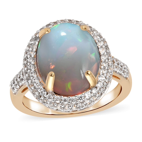 Natürlicher, äthiopischer Opal und Zirkon-Ring, 925 Silber Gelbgold Vermeil (Größe 17.00) ca. 4.08 ct