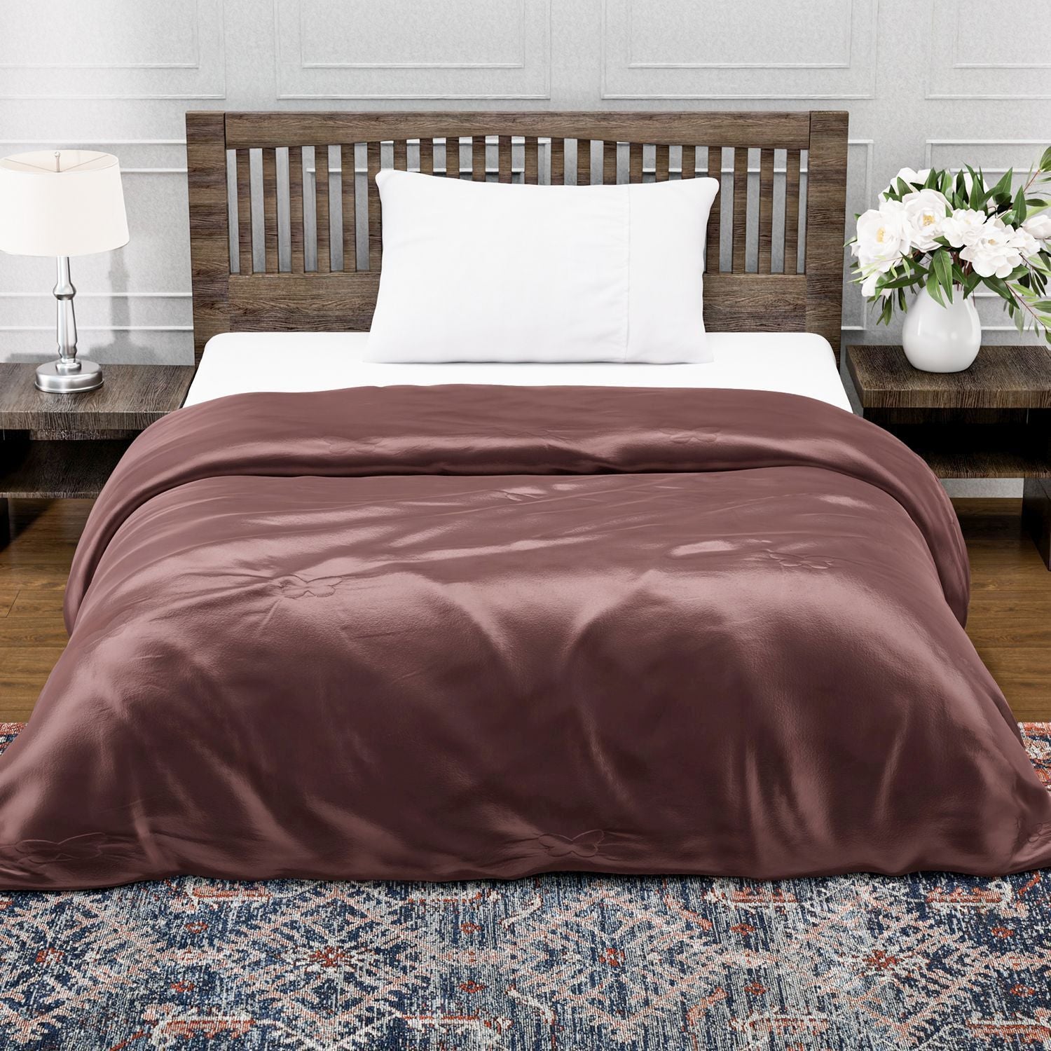 Serenity Night - 100% Maulbeerseide Sommerseidendecke mit Seidenfüllung Daunenkissen und Seidenkissenbezug Mauve