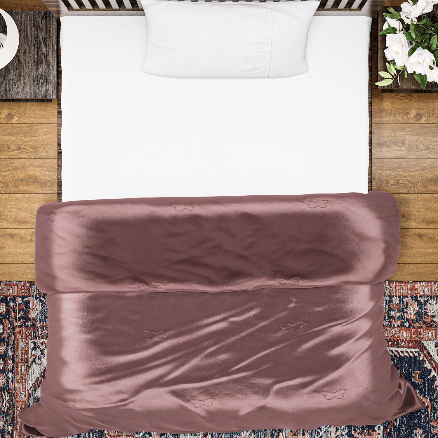 Serenity Night - 100% Maulbeerseide Sommerseidendecke mit Seidenfüllung Daunenkissen und Seidenkissenbezug Mauve