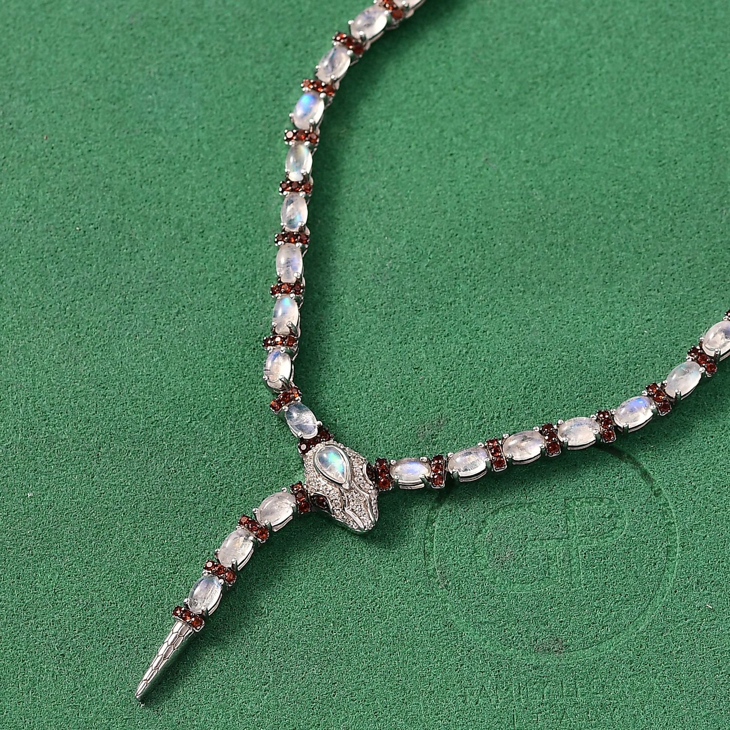 GP Trifono Kollektion- AAA Regenbogen Mondstein, Mosambik Granat, Zirkon und blauer Saphir Ring und 45cm Halskette