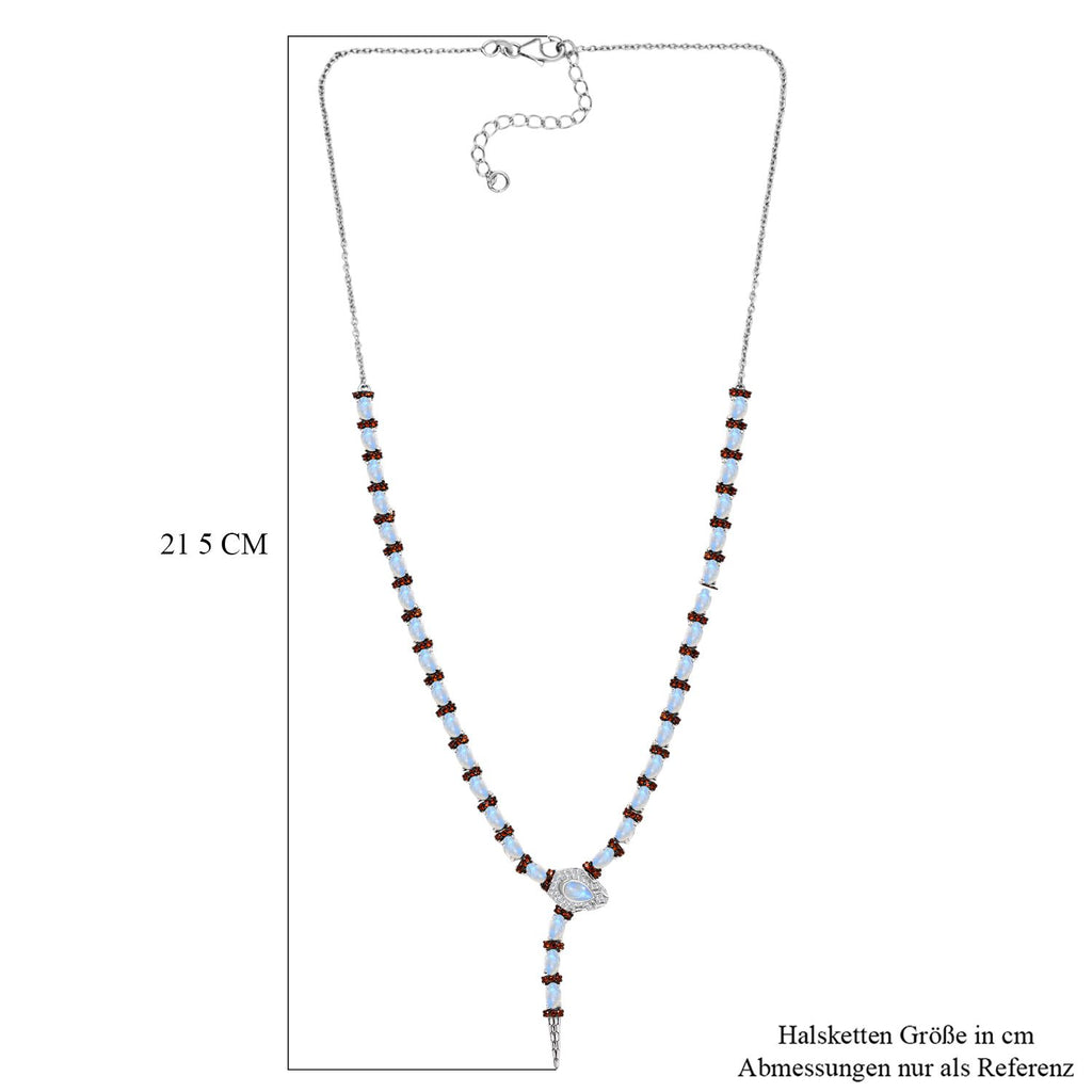 GP Trifono Kollektion- AAA Regenbogen Mondstein, Mosambik Granat, Zirkon und blauer Saphir Ring und 45cm Halskette