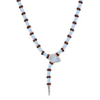 GP Trifono Kollektion- AAA Regenbogen Mondstein, Mosambik Granat, Zirkon und blauer Saphir Ring und 45cm Halskette