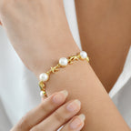 EverTrue Süßwasserperle 50cm Halskette und 19cm Armband in Goldton
