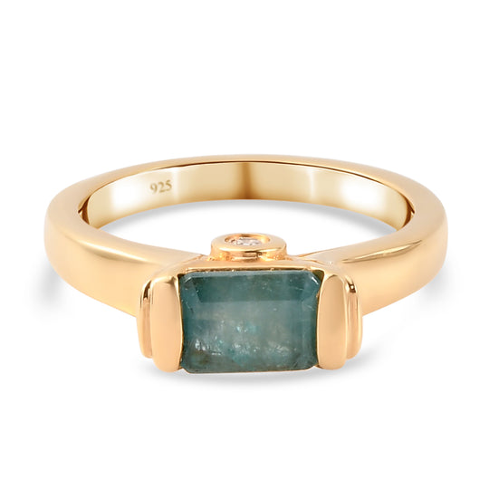 Grandidierit und Zirkon Solitär Ring 925 Silber vergoldet (Größe 16.00) ca. 1,09 ct