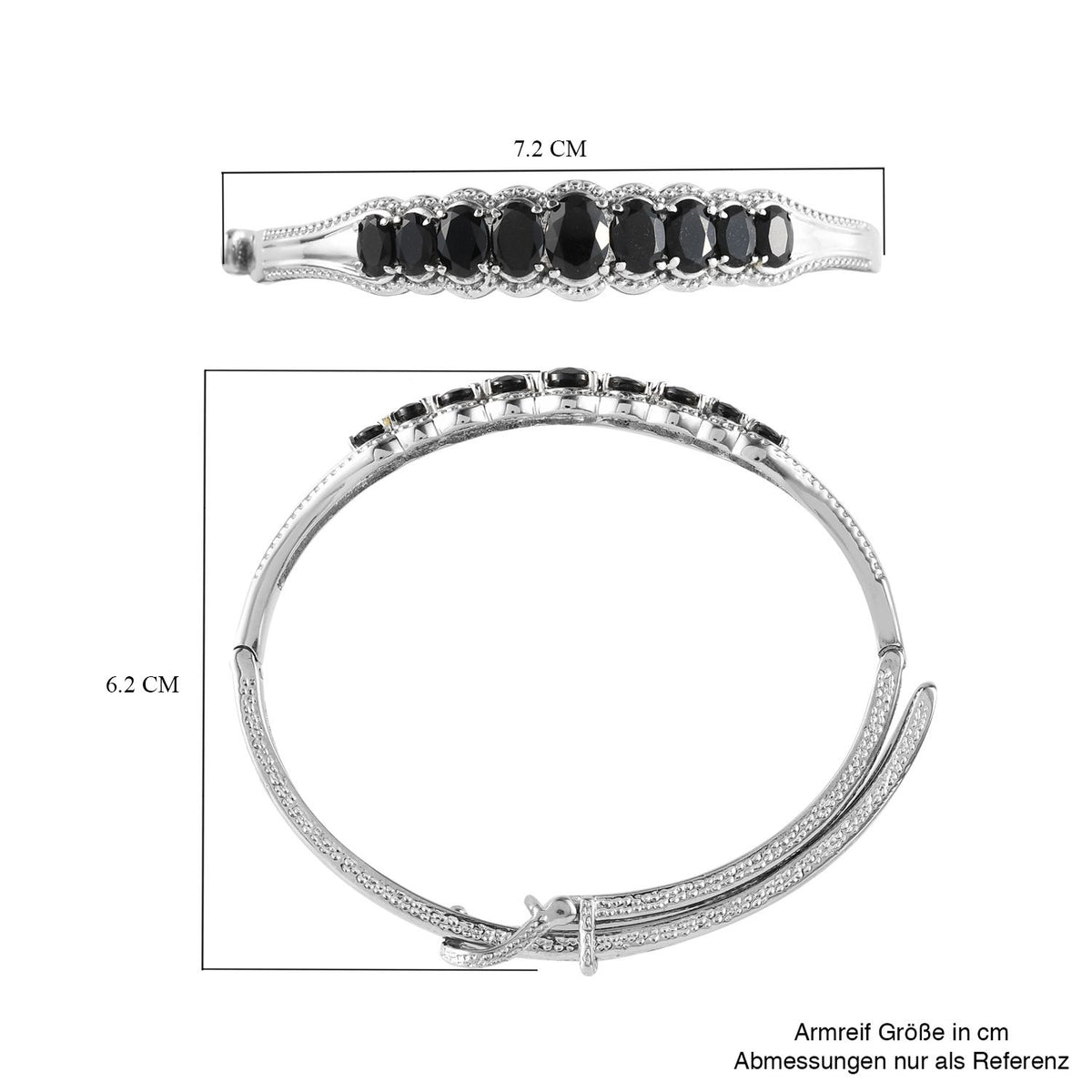 Schwarzer Turmalin-Armreif, 19 cm, Edelstahl ca. 6.11 ct