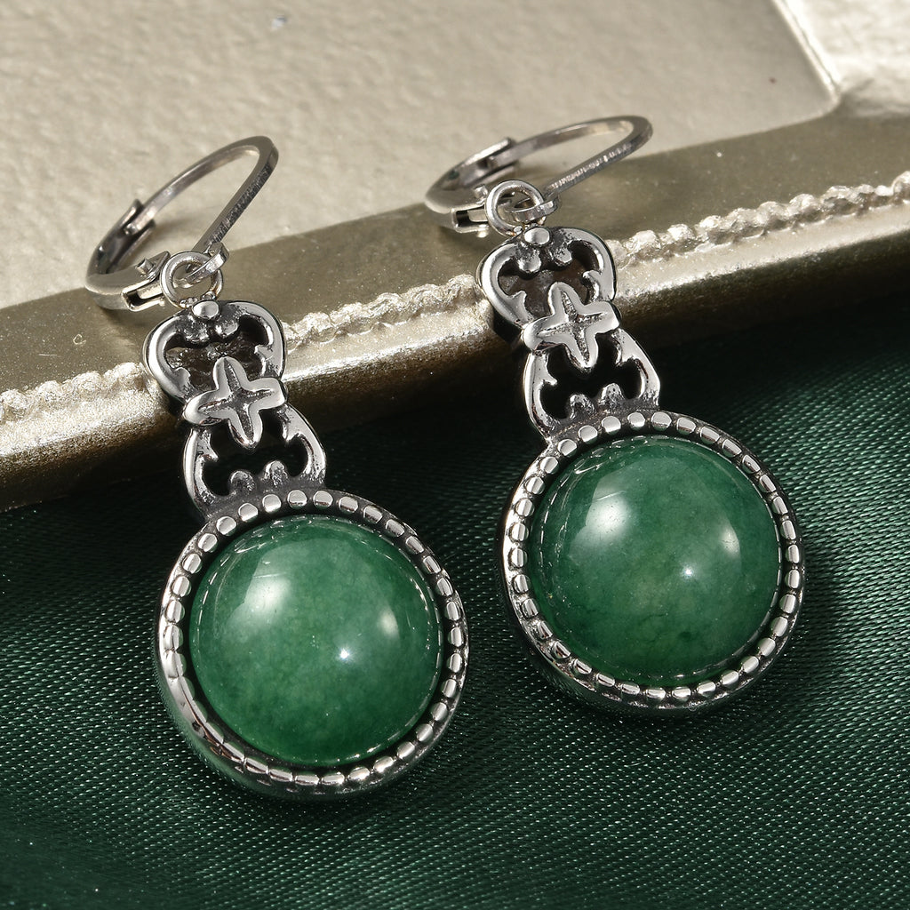 Grüne Aventurin-Ohrringe, Edelstahl ca. 10,50 ct