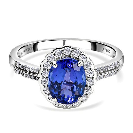 RHAPSODY AAAA Tansanit und Diamant-Ring, VS2 E-F, 950 Platin (Größe 21.00) ca. 3.31 ct