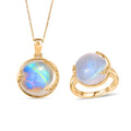 D'Joy AA Regenbogen Mondstein Ring und Anhänger mit 50cm Kette