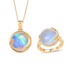 D'Joy AA Regenbogen Mondstein Ring und Anhänger mit 50cm Kette