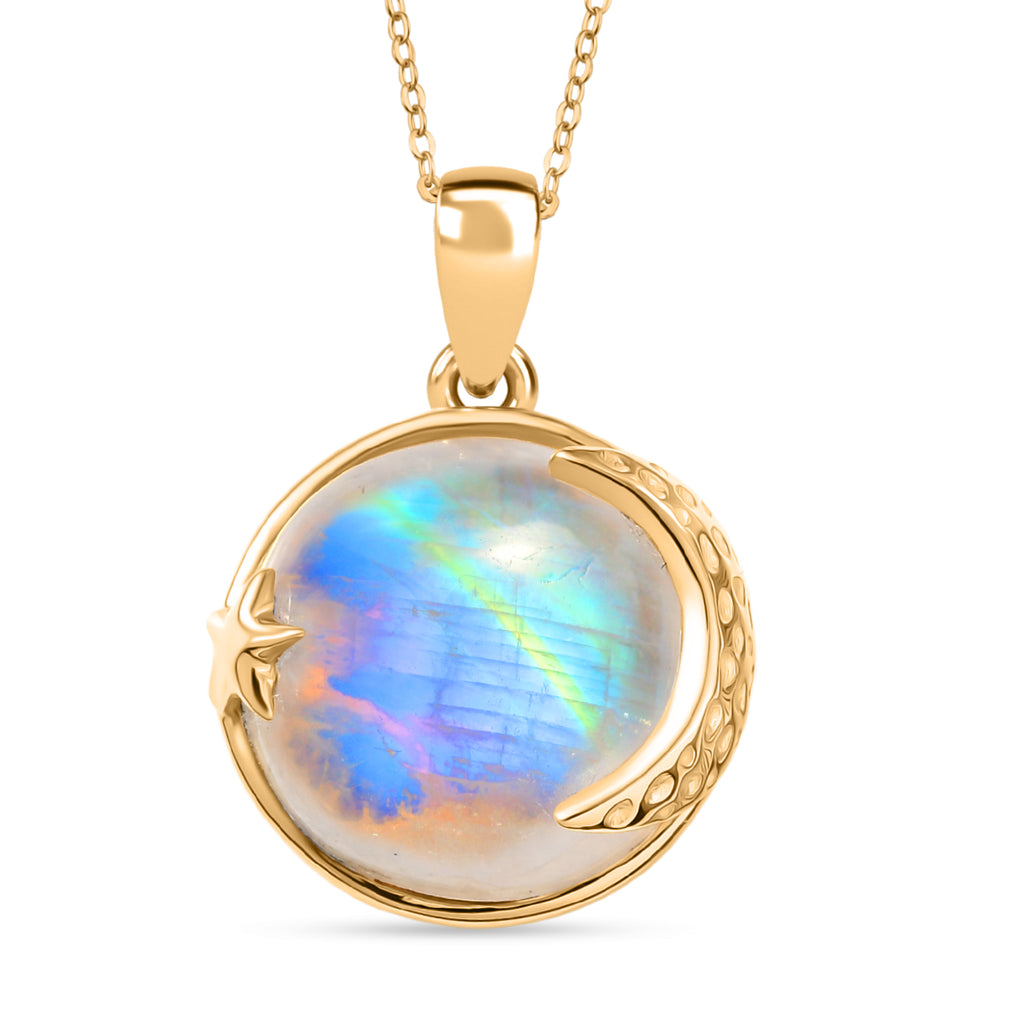 D'Joy AA Regenbogen Mondstein Ring und Anhänger mit 50cm Kette