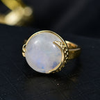D'Joy AA Regenbogen Mondstein Ring und Anhänger mit 50cm Kette