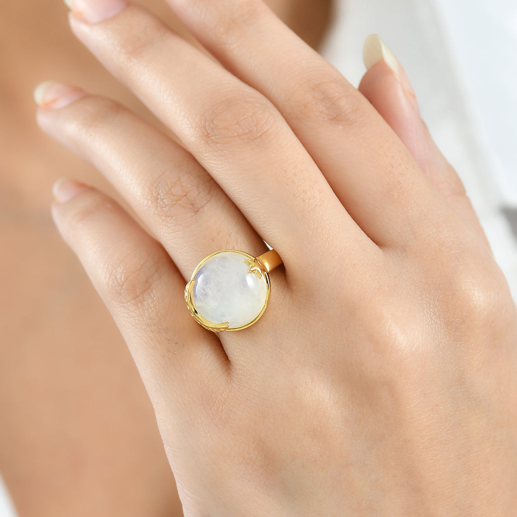 D'Joy AA Regenbogen Mondstein Ring und Anhänger mit 50cm Kette
