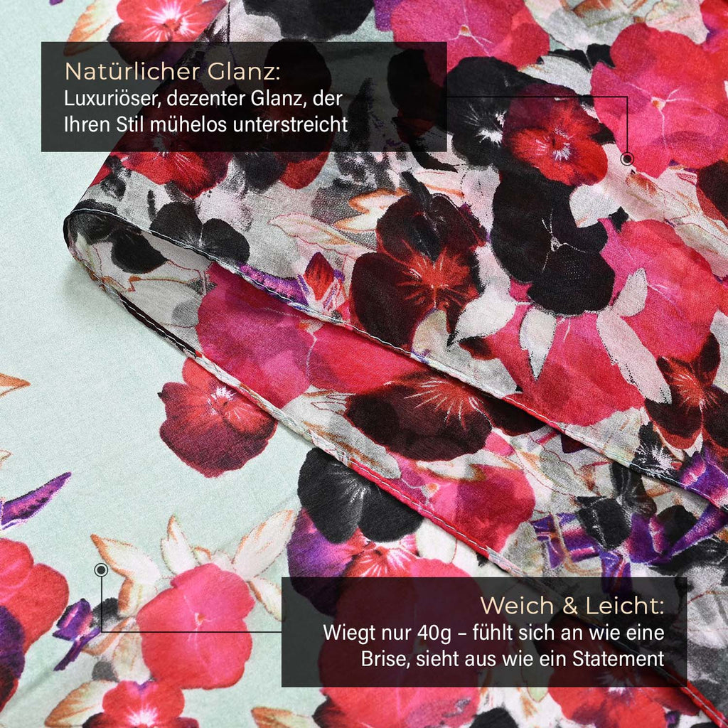 Chaos by Elsie Echtleder Crossbody Tasche im Blumenmuster mit RFID-Schutz und Mini-Taschenlampe und LA MAREY 100% Chiffon-Maulbeeren-Seidenschal