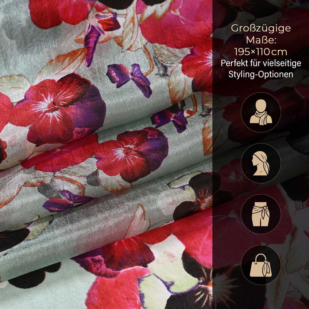 Chaos by Elsie Echtleder Crossbody Tasche im Blumenmuster mit RFID-Schutz und Mini-Taschenlampe und LA MAREY 100% Chiffon-Maulbeeren-Seidenschal