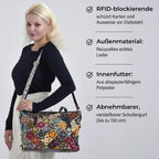 Chaos by Elsie Echtleder Crossbody Tasche im Blumenmuster mit RFID-Schutz und Mini-Taschenlampe und LA MAREY 100% Chiffon-Maulbeeren-Seidenschal