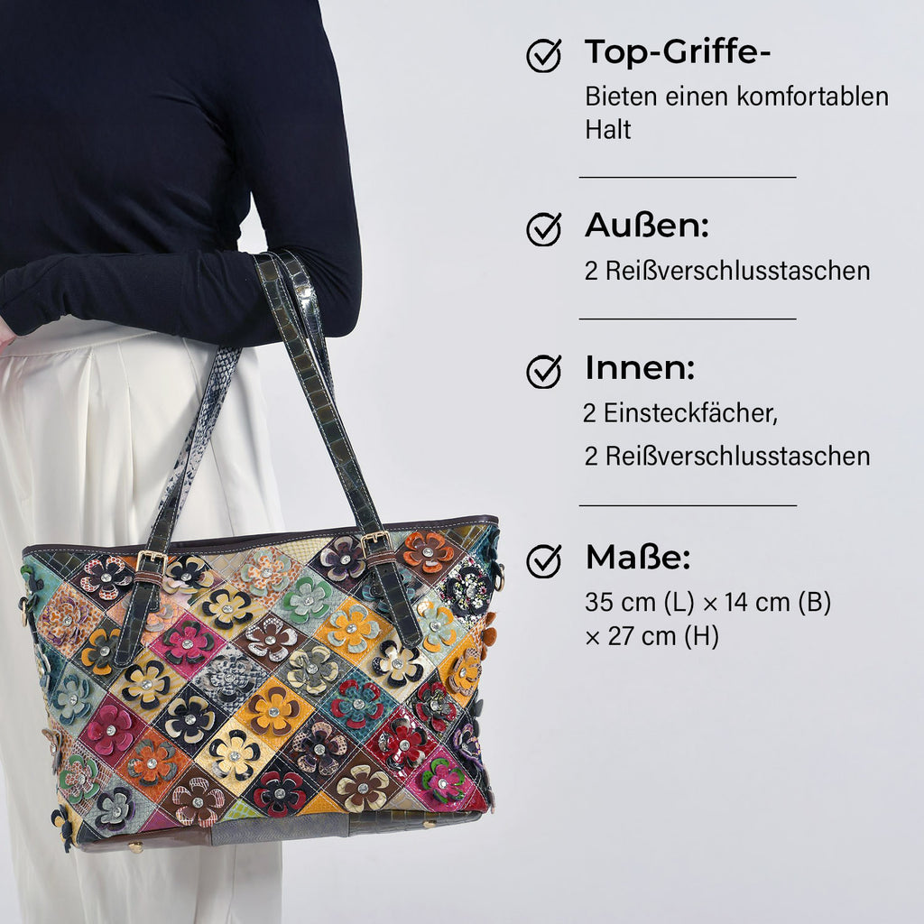 Chaos by Elsie Echtleder Crossbody Tasche im Blumenmuster mit RFID-Schutz und Mini-Taschenlampe und LA MAREY 100% Chiffon-Maulbeeren-Seidenschal