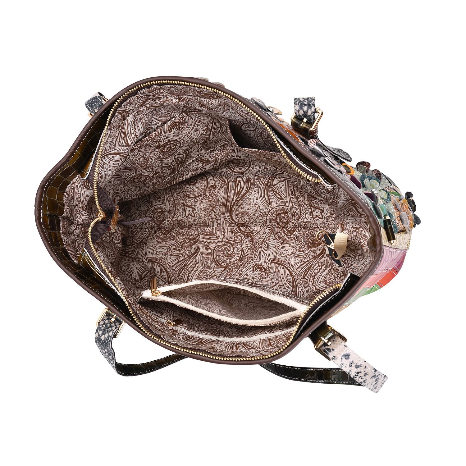 Chaos by Elsie Echtleder Crossbody Tasche im Blumenmuster mit RFID-Schutz und Mini-Taschenlampe und LA MAREY 100% Chiffon-Maulbeeren-Seidenschal