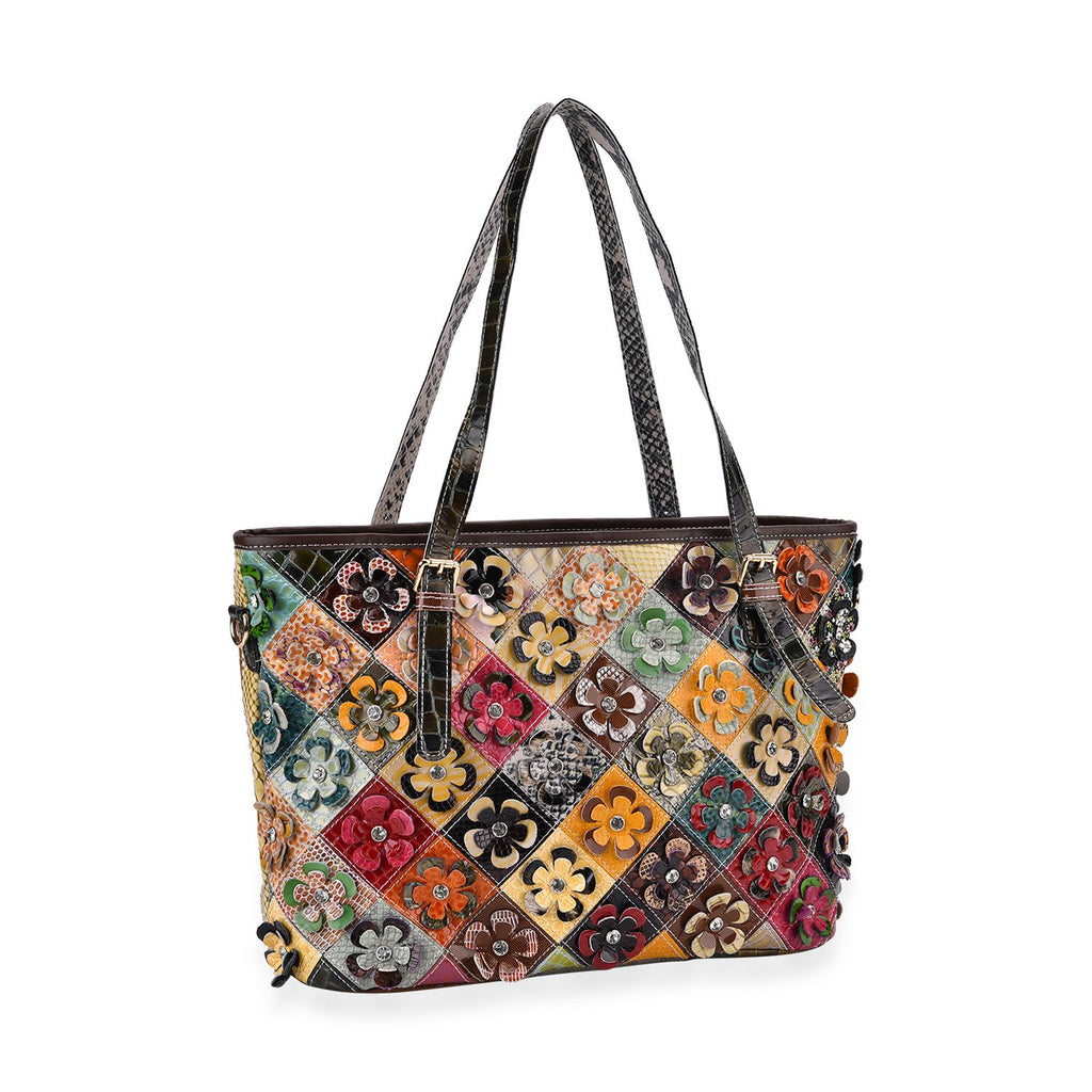 Chaos by Elsie Echtleder Crossbody Tasche im Blumenmuster mit RFID-Schutz und Mini-Taschenlampe und LA MAREY 100% Chiffon-Maulbeeren-Seidenschal