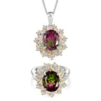 D'Joy Wassermelonen Triplett Quarz und Zirkon zweifarbiger Ring und Anhänger mit 45cm Kette