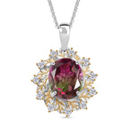 D'Joy Wassermelonen Triplett Quarz und Zirkon zweifarbiger Ring und Anhänger mit 45cm Kette